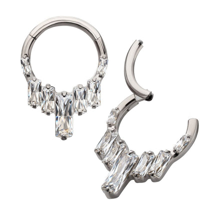 Invictus Titanium 7-Baguette Prong Set Gem Cluster Front Facing Hinged Segment Clicker