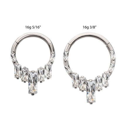Invictus Titanium 7-Baguette Prong Set Gem Cluster Front Facing Hinged Segment Clicker