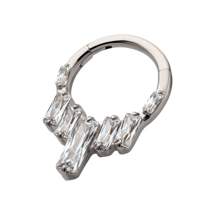 Invictus Titanium 7-Baguette Prong Set Gem Cluster Front Facing Hinged Segment Clicker