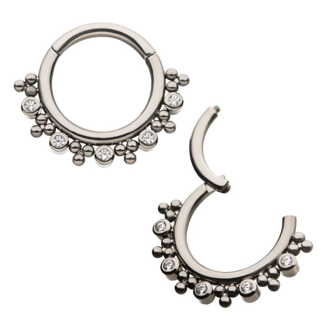 Invictus Titanium with Alternating Bezel Set CZ & Trio Beads Cluster Front Facing Hinged Segment Clicker