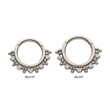 Invictus Titanium with Alternating Bezel Set CZ & Trio Beads Cluster Front Facing Hinged Segment Clicker