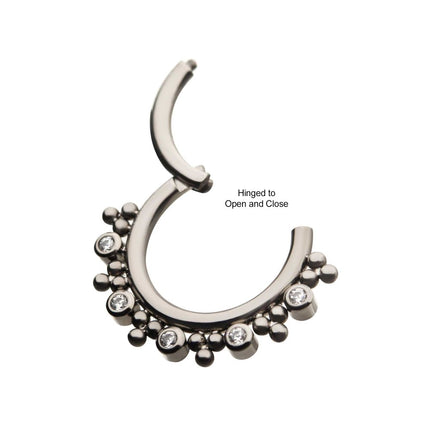 Invictus Titanium with Alternating Bezel Set CZ & Trio Beads Cluster Front Facing Hinged Segment Clicker