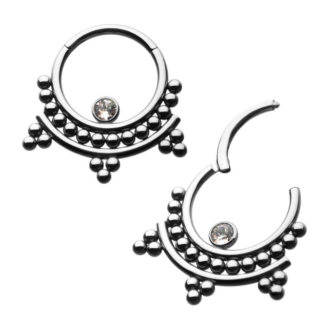 Invictus Titanium 1 Bezel Set Gem Gem and Tri-Beads Clusters Hinged Segment Clicker