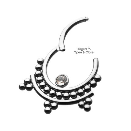 Invictus Titanium 1 Bezel Set Gem Gem and Tri-Beads Clusters Hinged Segment Clicker