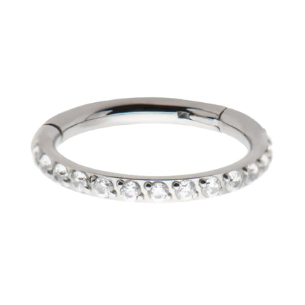 Invictus Titanium with 1mm CNC Set Clear CZ Eternity Gem Side Facing Hinged Segment Clicker