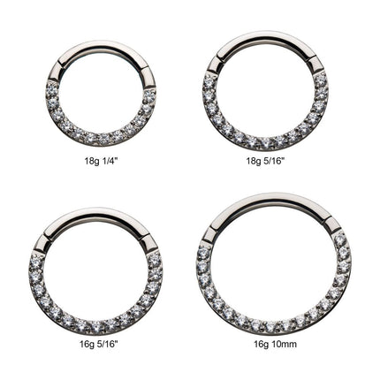 Invictus Titanium with Front Full Clear Eternity Gem Hinged Segment Clicker