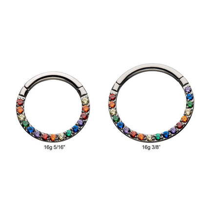 Invictus Titanium with Front Full Clear Eternity Gem Hinged Segment Clicker