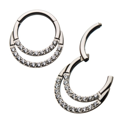 Invictus Titanium with Double Front Full Clear Gem Hinged Segment Clicker