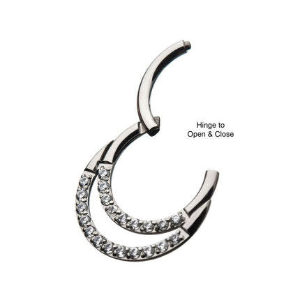 Invictus Titanium with Double Front Full Clear Gem Hinged Segment Clicker