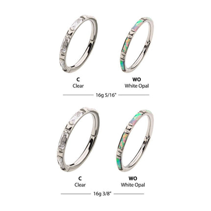 Invictus Titanium with Baguette CZ/Synthetic Opal Side Facing Hinged Segment Clicker