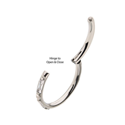 Invictus Titanium with Baguette CZ/Synthetic Opal Side Facing Hinged Segment Clicker