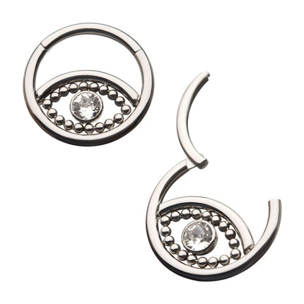 Invictus Titanium 18-Beaded Bezel Set Clear CZ Evil Eye Front Facing Hinged Segment Clicker