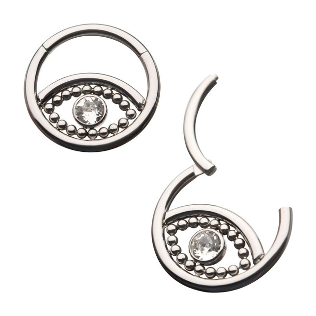 Invictus Titanium 18-Beaded Bezel Set Clear CZ Evil Eye Front Facing Hinged Segment Clicker