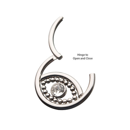 Invictus Titanium 18-Beaded Bezel Set Clear CZ Evil Eye Front Facing Hinged Segment Clicker