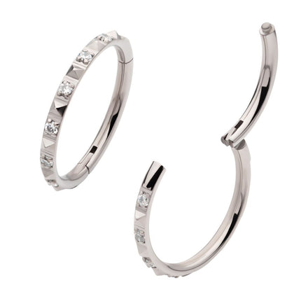 Invictus Titanium with Alternating CZ & Pyramid Stud Side Facing Hinged Segment Clicker