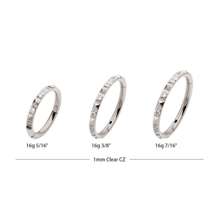 Invictus Titanium with Alternating CZ & Pyramid Stud Side Facing Hinged Segment Clicker