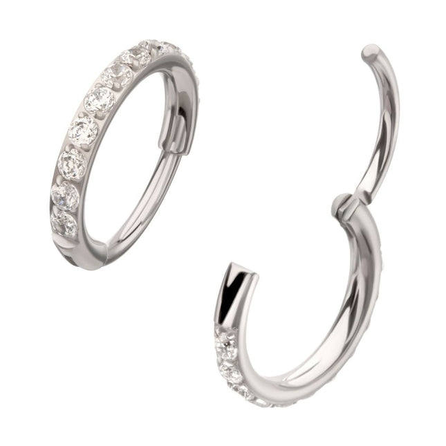 Invictus Titanium CNC Set Full Clear CZ Eternity Gem with Thicker Outer Hoop Side Facing Hinged Segment Clicker