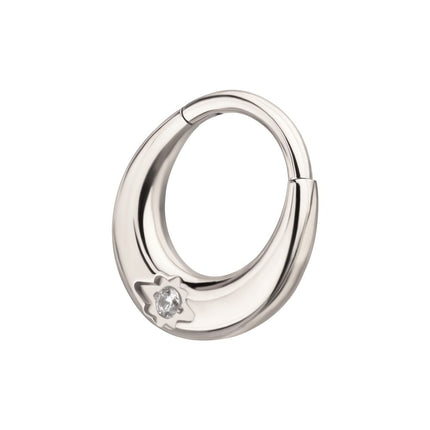 Invictus Titanium Etched Design with Prong Set Gem Sleek Dome Septum Front Facing Hinged Segment Clicker