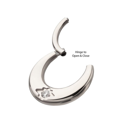 Invictus Titanium Etched Design with Prong Set Gem Sleek Dome Septum Front Facing Hinged Segment Clicker