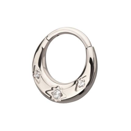 Invictus Titanium Triple Etched Design with Prong Set Gem Sleek Dome Septum Front Facing Hinged Segment Clicker