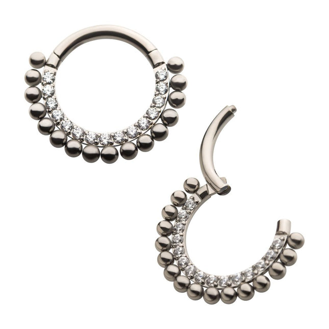 Invictus Titanium 16-Beaded Prong Set Clear CZ Front Facing Hinged Segment Clicker