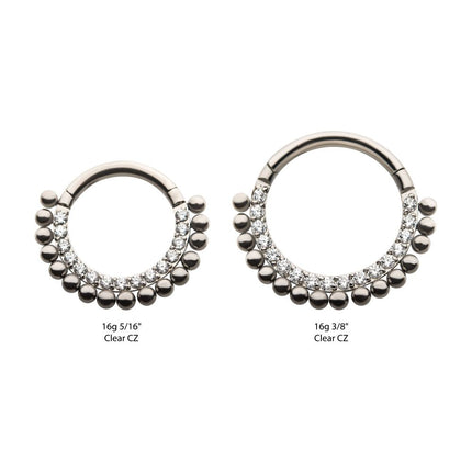 Invictus Titanium 16-Beaded Prong Set Clear CZ Front Facing Hinged Segment Clicker