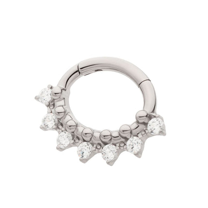 Invictus Titanium Clustered Prong Set Round CZ & Beads Oval Shape Front Facing Hinged Segment Clicker