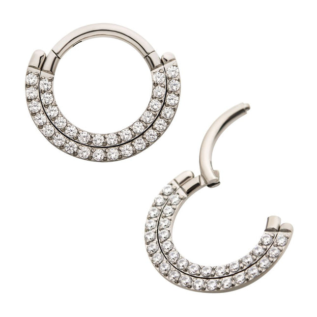 Invictus Titanium Double Row Prong Set Clear CZ Front Facing Hinged Segment Clicker