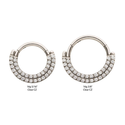 Invictus Titanium Double Row Prong Set Clear CZ Front Facing Hinged Segment Clicker