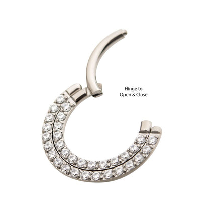Invictus Titanium Double Row Prong Set Clear CZ Front Facing Hinged Segment Clicker