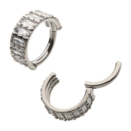 Invictus Titanium with Step Cut Multi Clear CZ Side Facing Hinged Segment Clicker