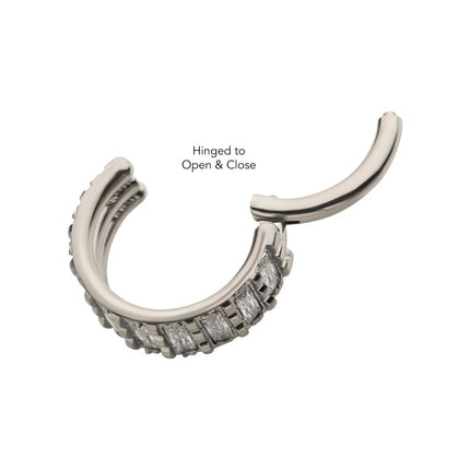 Invictus Titanium with Step Cut Multi Clear CZ Side Facing Hinged Segment Clicker