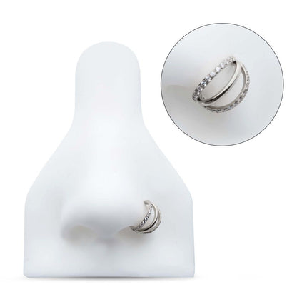 Invictus Titanium Triple Hoop with CNC Set 1mm Eternity Gem in 2 Alternate Hoops Side Facing Hinged Segment Clicker