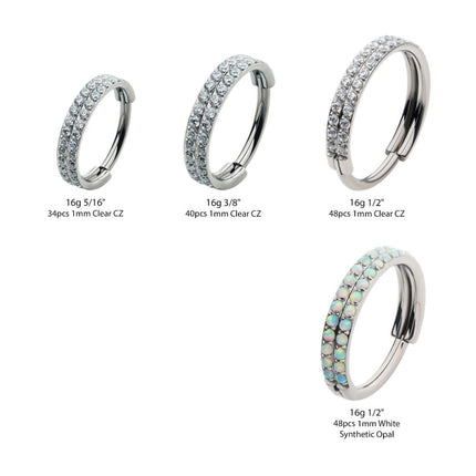 Invictus Titanium Double Row Prong Set Round CZ/Opal Side Facing Hinged Segment Clicker