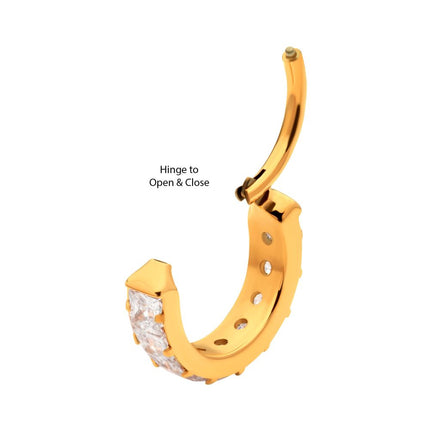 Invictus 24Kt Gold PVD Titanium with Channel Set Square Princess Gem Side Facing Hinged Segment Clicker
