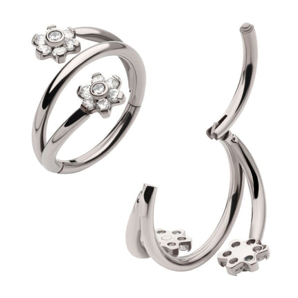 Invictus Titanium Double Ended Twist Side Facing Hinged Segment Clicker with Flower CZ