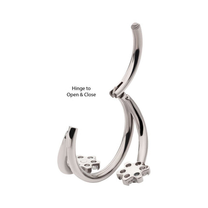 Invictus Titanium Double Ended Twist Side Facing Hinged Segment Clicker with Flower CZ