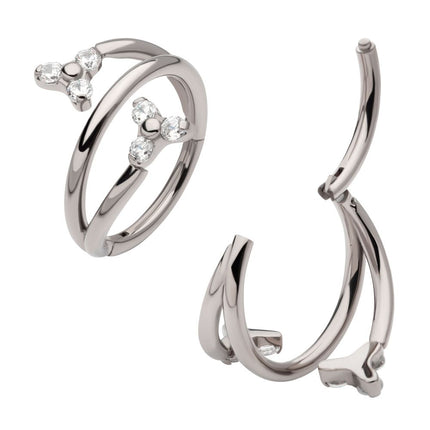Invictus Titanium Double Ended Twist Side Facing Hinged Segment Clicker with Pronged Trinity CZ