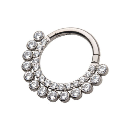 Invictus Titanium Double Row Clustered CZ Front Facing Hinged Segment Clicker