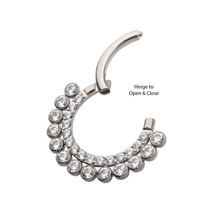 Invictus Titanium Double Row Clustered CZ Front Facing Hinged Segment Clicker