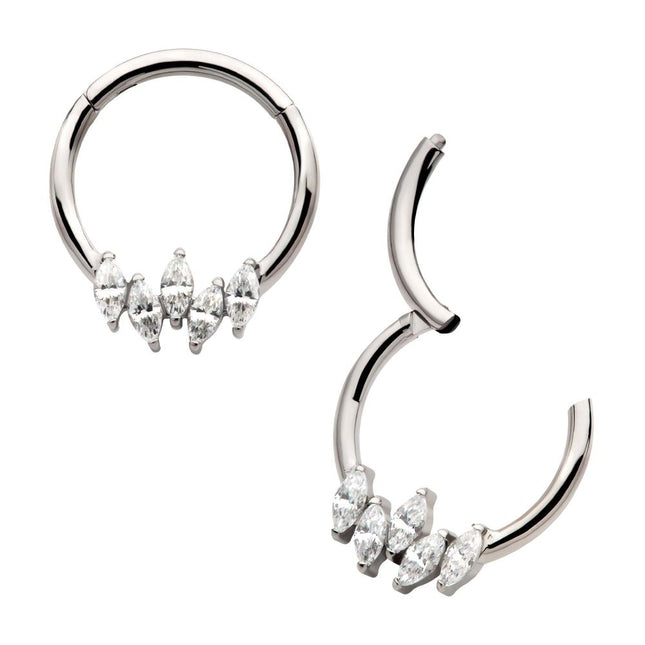 Invictus Titanium 5-Cluster Prong Set Marquise CZ Front Facing Hinged Segment Clicker