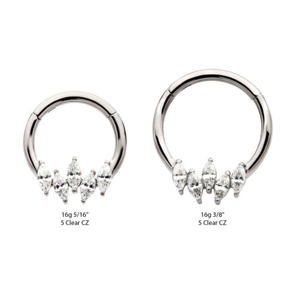 Invictus Titanium 5-Cluster Prong Set Marquise CZ Front Facing Hinged Segment Clicker