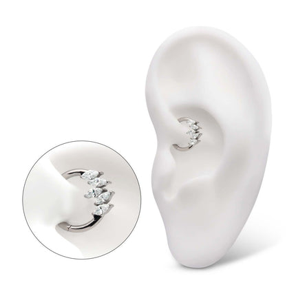 Invictus Titanium 5-Cluster Prong Set Marquise CZ Front Facing Hinged Segment Clicker