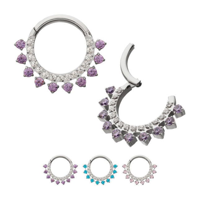 Invictus Titanium Double Row CZ Multi-Gem with Clear CNC Set Inner Gem Front Facing Hinged Segment Clicker