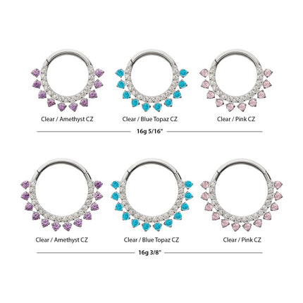 Invictus Titanium Double Row CZ Multi-Gem with Clear CNC Set Inner Gem Front Facing Hinged Segment Clicker