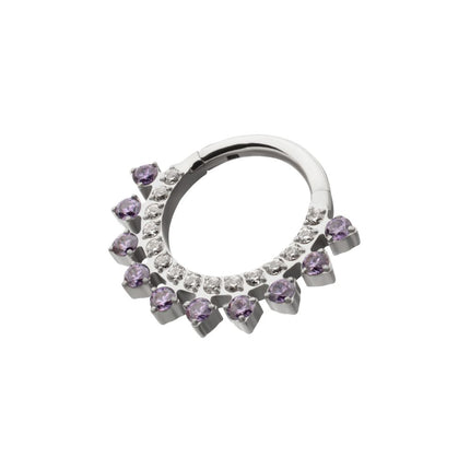 Invictus Titanium Double Row CZ Multi-Gem with Clear CNC Set Inner Gem Front Facing Hinged Segment Clicker