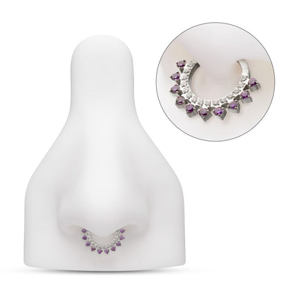 Invictus Titanium Double Row CZ Multi-Gem with Clear CNC Set Inner Gem Front Facing Hinged Segment Clicker