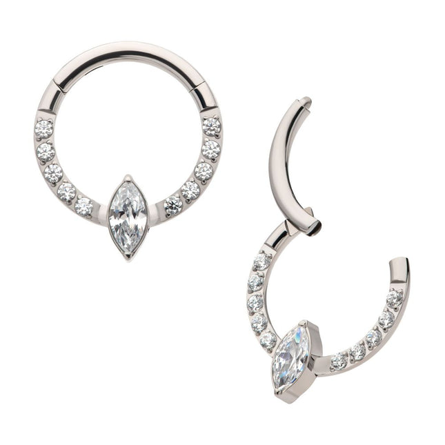 Invictus Titanium with 1mm CNC Set Full Clear CZ & Big Marquise CZ Front Facing Hinged Segment Clicker
