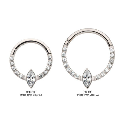 Invictus Titanium with 1mm CNC Set Full Clear CZ & Big Marquise CZ Front Facing Hinged Segment Clicker