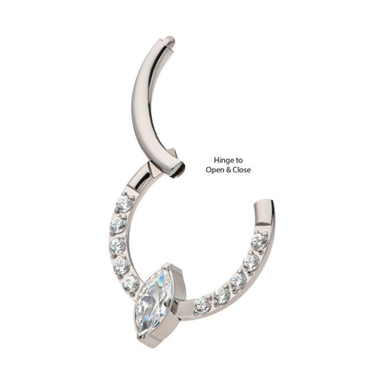 Invictus Titanium with 1mm CNC Set Full Clear CZ & Big Marquise CZ Front Facing Hinged Segment Clicker